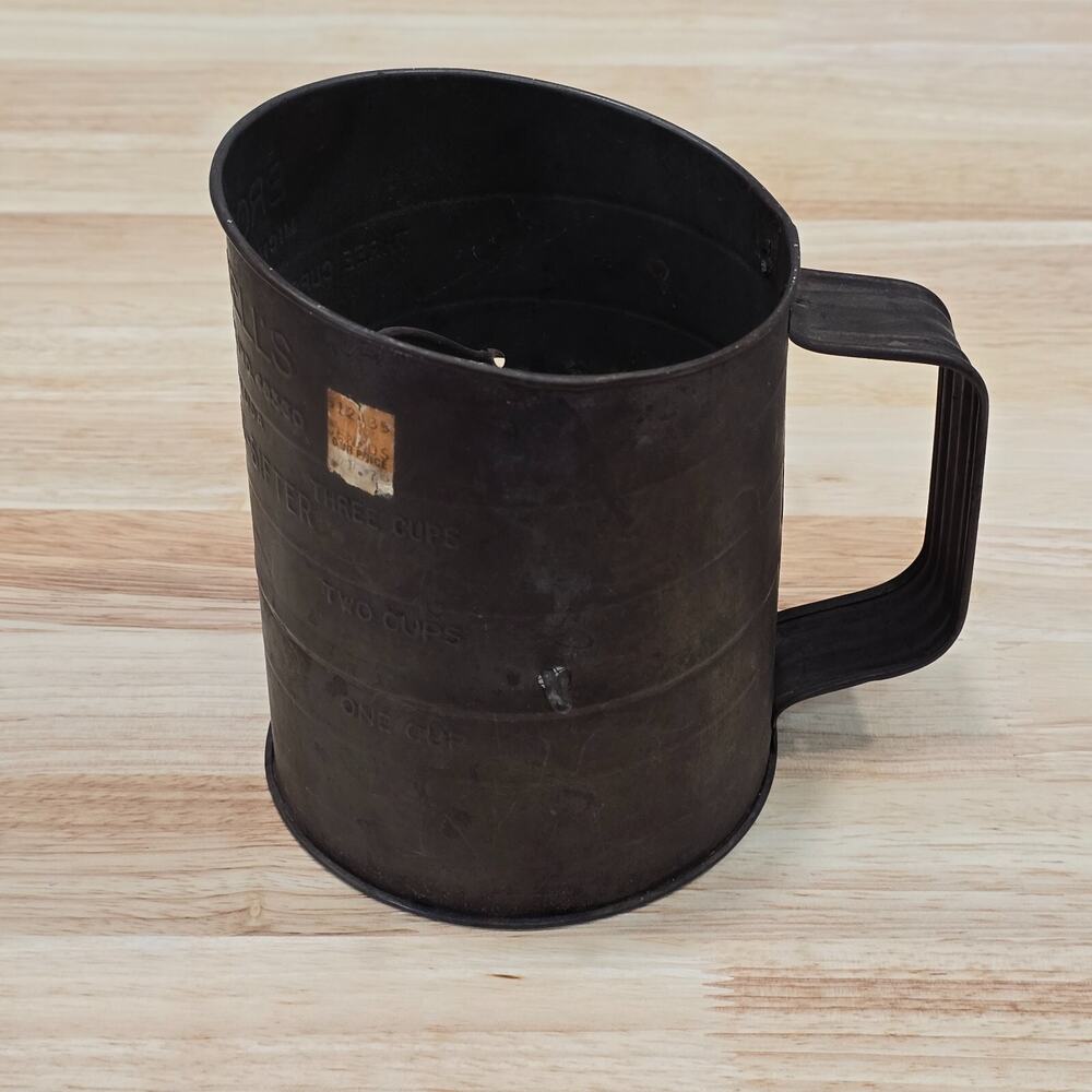 Bromwell's 3 Cup Flour Measuring Sifter Vintage Aged Patina Works Rotating Part